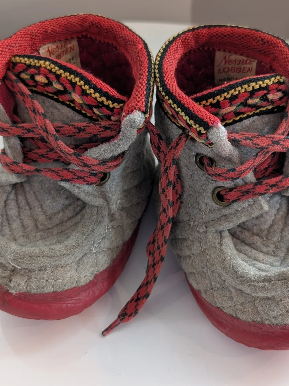 VTG Nesnalobben Wool Winter Boots Toddler Size 10T Handmade in Norway Gray Red
